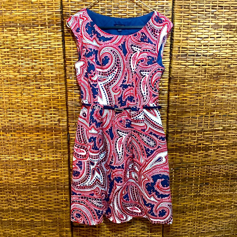 NWOT Tommy Hilfiger Sleeveless red white & blue fully lined paisley dress 6